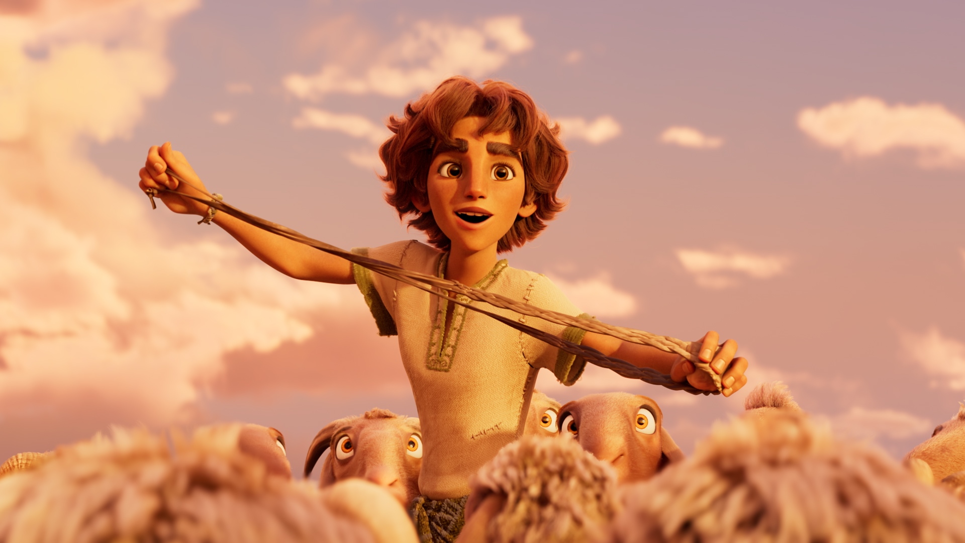 Young David with slingshot on Minno