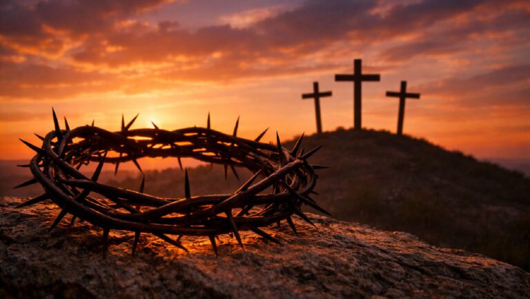 Crown of thorns and three crosses