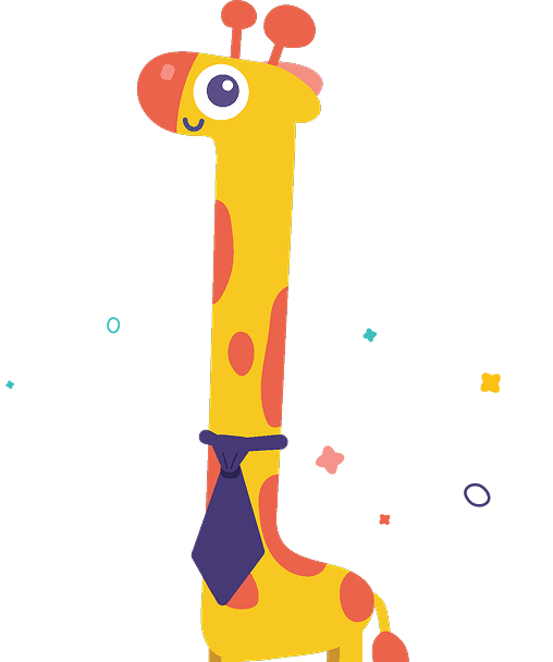 A colorful cartoon giraffe wearing a tie.