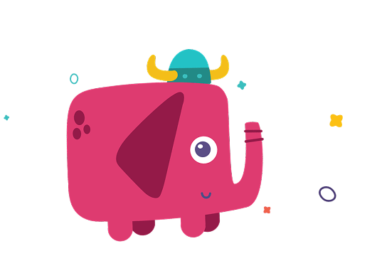 A colorful cartoon elephant wearing a hat.