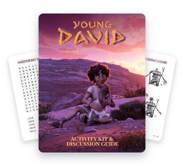Young David Activity Pack. Cover shows a scene from Young David with David and his lamb in the desert.