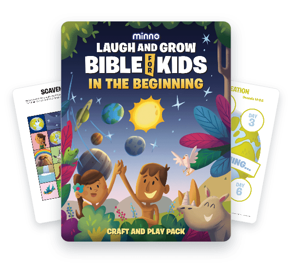 Laugh and Grow Bible In the Beginning Activity Pack. Cover shows Adam and Eve in the Garden of Eden.