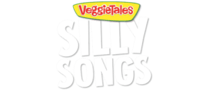VeggieTales logo with a yellow banner reading 'VeggieTales' atop large white 'SILLY SONGS' lettering