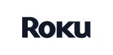 Roku logo in navy text on a white rounded rectangle background.