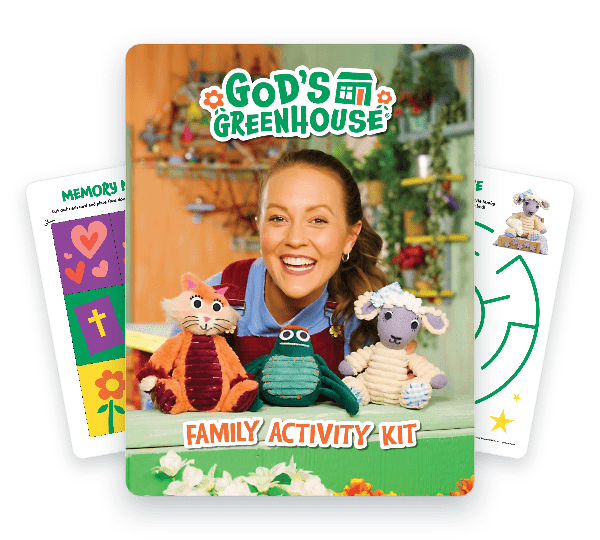 God's Greenhouse Activity Pack. The cover shows Areo and friends in the greenhouse.