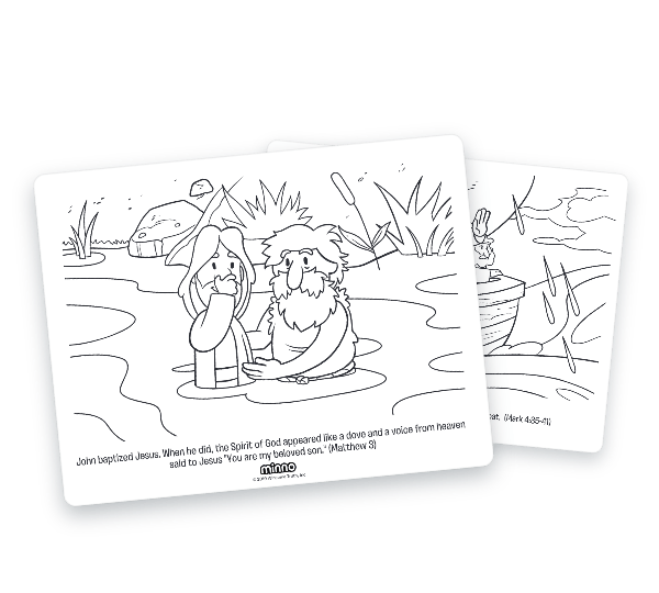 Coloring pages showing scenes from different Jesus Bible stories