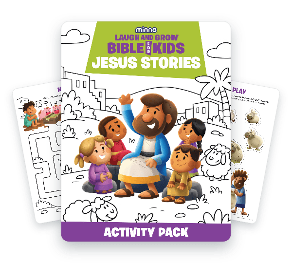 Jesus Stories Activity Pack cover with Jesus and four kids